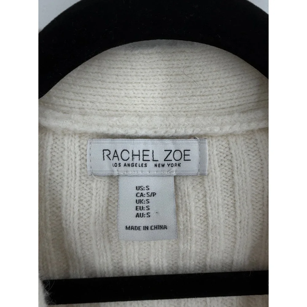 Rachel Zoe Argyle Cardigan Womens Small Cream Grey V-Neck Preppy Oxford Academia